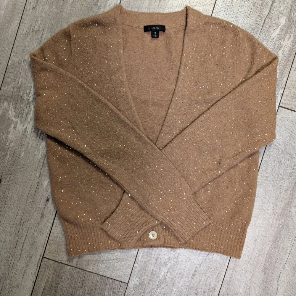 J.Crew Camel Sparkle Merino Wool & Alpaca Cardigan | Size M | Mint Condition - Picture 6 of 14